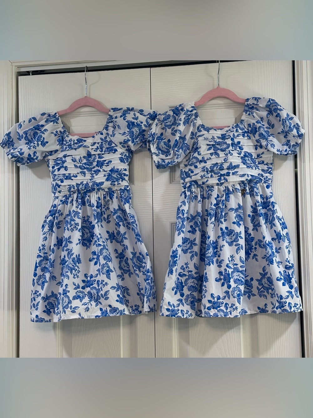 Blue Floral Smocked Twin Dresses